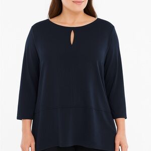 Chico’s Travelers Navy Blue Tunic Top Keyhole Neck 3/4 Sleeve Size 3 (16/18)
